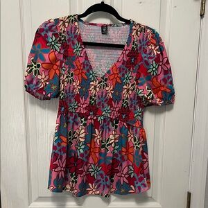 SHEIN Multicolor Floral Puff Sleeve Blouse